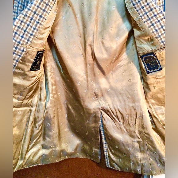 Vintage Christian Dior 1970s Mens Plaid Virgin Wool Blazer Tan Jacket SingleVent - Picture 2 of 16